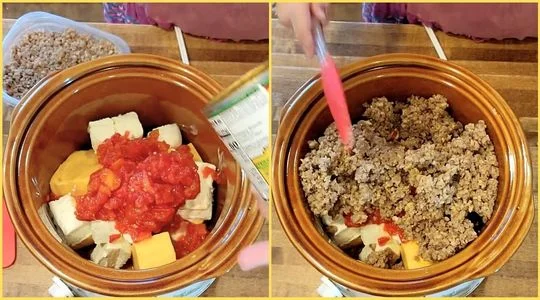Pour in the Rotel and Stir in the sausage